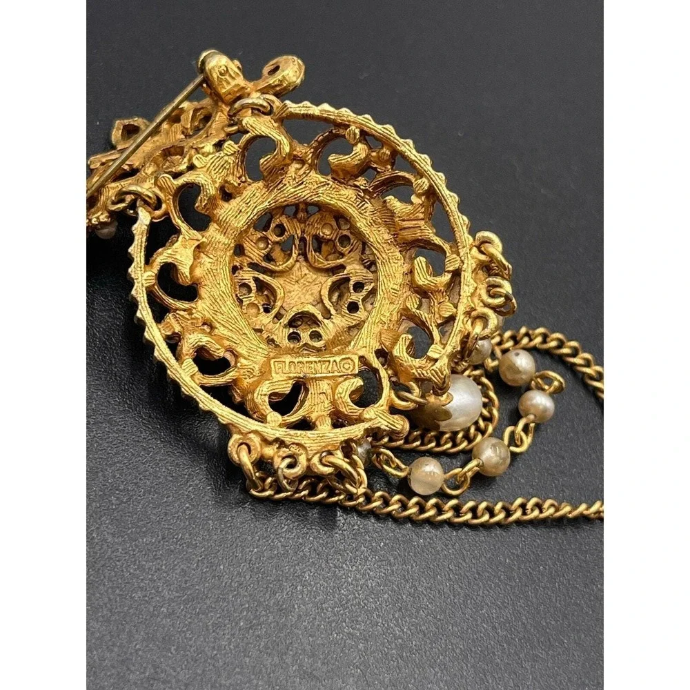 Florenza Vintage Renaissance Revival Faux Pearl‎ Festoon Victorian Dangle Brooch
